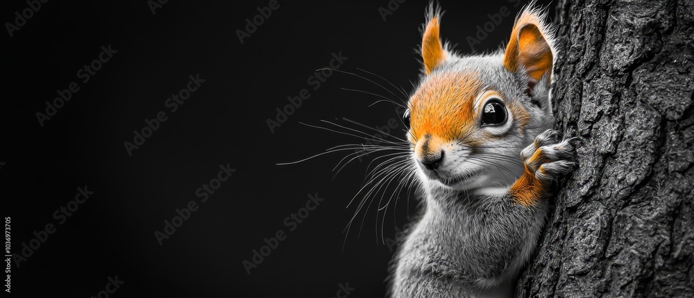  A tight shot of a squirrel next to a tree, its head pressed against the tree trunk