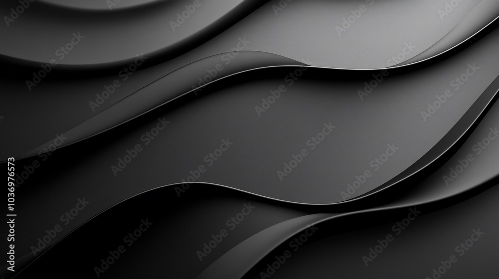 Fototapeta premium Abstract black wavy background with soft shadows and highlights.