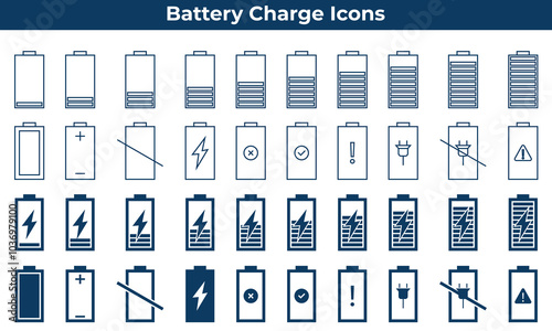 Battery Icon set vector, Battery charge level indicators icons set.