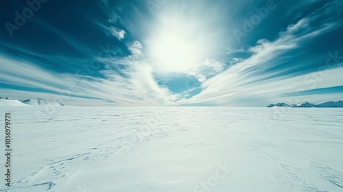 Vast Frozen Landscape Under Bright Sky