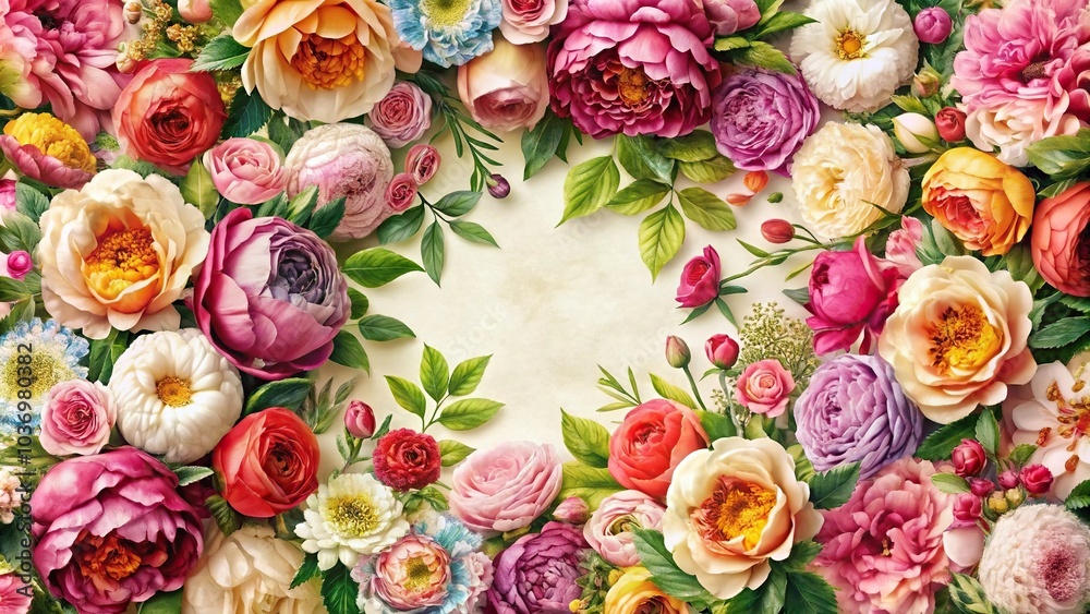 An intricate floral pattern featuring a mix of colorful roses and peonies, nature photography, summer flowers, spring flowers An intricate floral pattern featuring a mix of colorful roses and peonies, nature photography, summer flowers, spring flowers