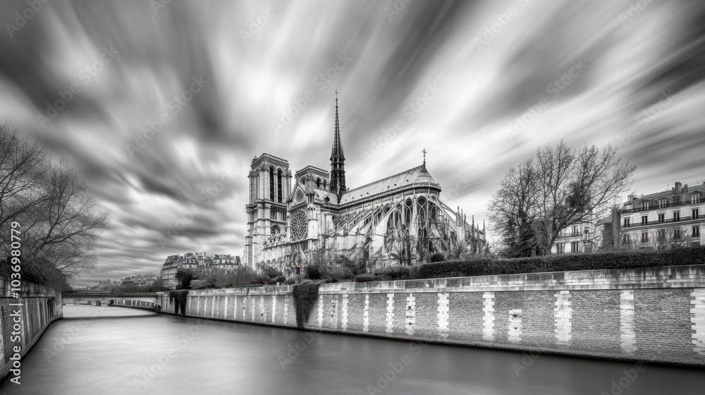 Obraz premium Serene Black and White Views of Notre Dame Cathedral