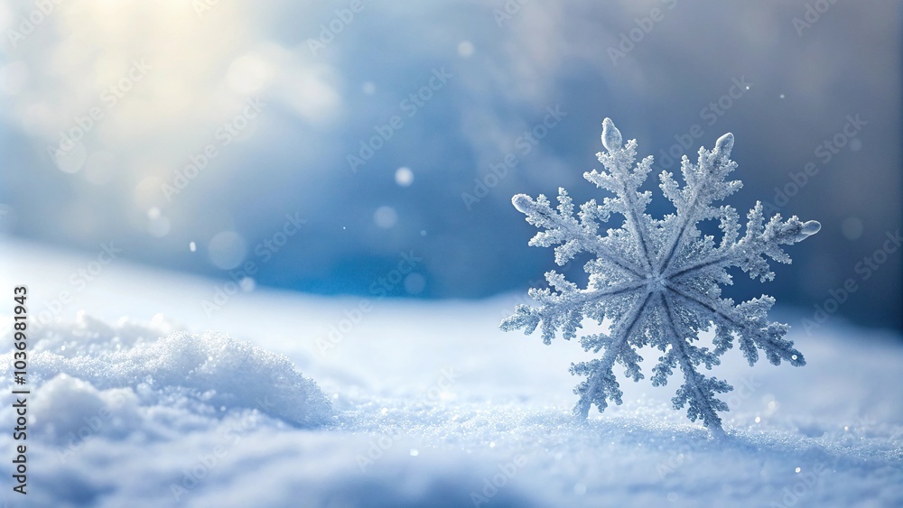 A lone snowflake gently falls onto a pristine white background, frozen landscape, winter wonderland, frosty landscape A lone snowflake gently falls onto a pristine white background, frozen landscape, winter wonderland, frosty landscape
