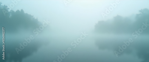  Misty landscape with fog covering the horizon