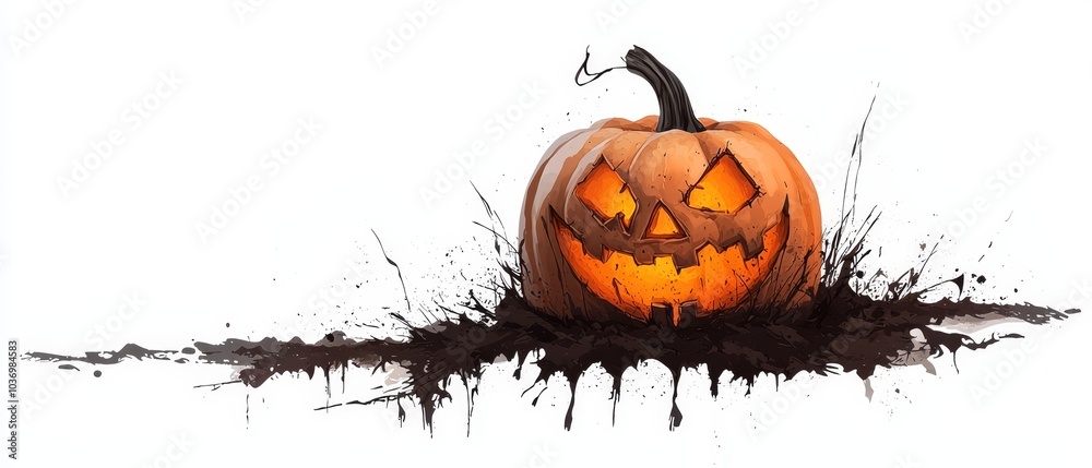 A jack-o-lantern atop a mound of black soil, drizzled with sprinkles A jack-o-lantern atop a mound of black soil, drizzled with sprinkles