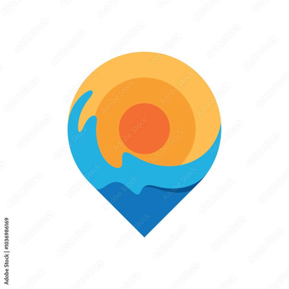 sunset on location beach icon design logo with pins and elements of sun graphic idea sunset on location beach icon design logo with pins and elements of sun graphic idea