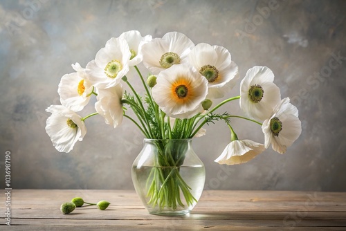 Wallpaper Mural A bouquet of freshly picked white poppy flowers arranged in a vase against a neutral background, floral arrangement, nature, event decor Torontodigital.ca