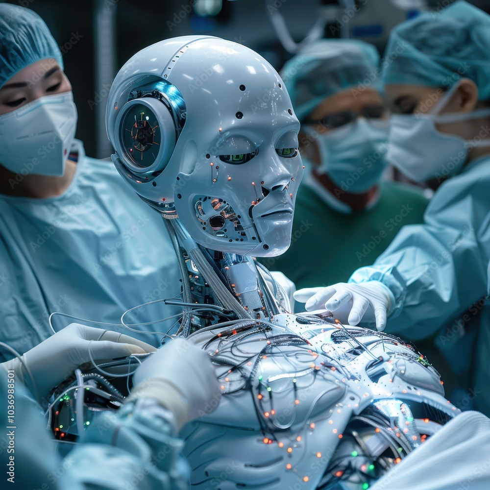 a robot in a hospital operating room a robot in a hospital operating room