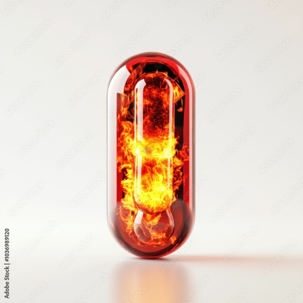 Fiery Red Capsule with Dynamic Flames Fiery Red Capsule with Dynamic Flames