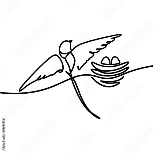 swallow and nest line drawing photo