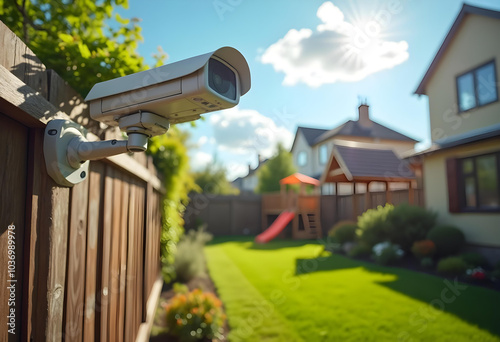 security camera monitors well maintained garden, ensuring safety and peace of mind photo