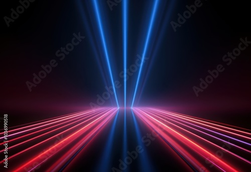 Abstract Neon Lights Forming a Glowing Pathway in Darkness