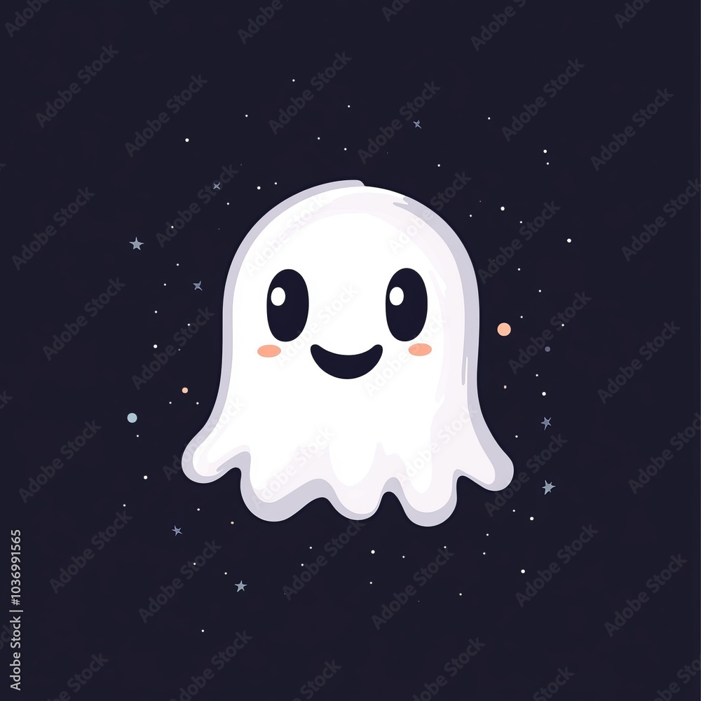 A flat vector style logo of a simple and minimalistic cute ghost, with a dark background A flat vector style logo of a simple and minimalistic cute ghost, with a dark background
