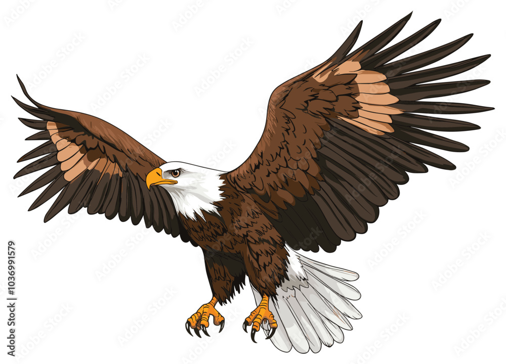Fototapeta premium Majestic Bald Eagle in Flight - Colorful Vector Illustration