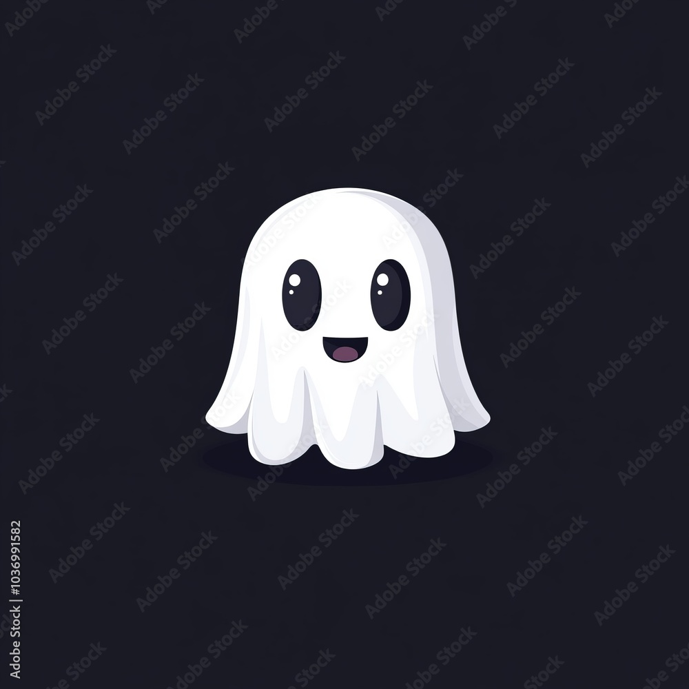 A flat vector style logo of a simple and minimalistic cute ghost, with a dark background A flat vector style logo of a simple and minimalistic cute ghost, with a dark background