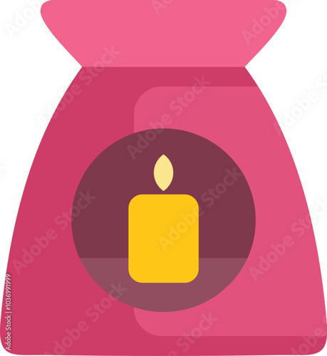 Pink aroma lamp with a burning candle inside diffusing essential oils to create a relaxing atmosphere
