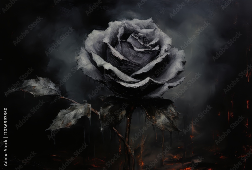 A Single Black Rose Against a Dark Background with Hints of Red A Single Black Rose Against a Dark Background with Hints of Red