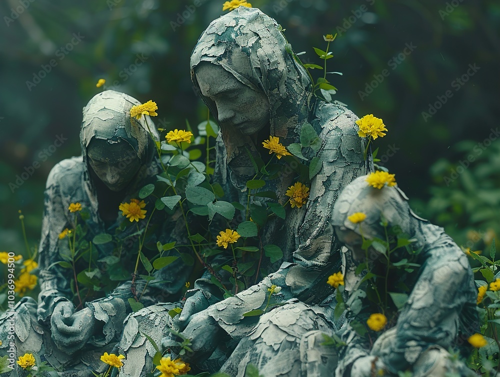 Fototapeta premium Stone Statues in a Forest Setting