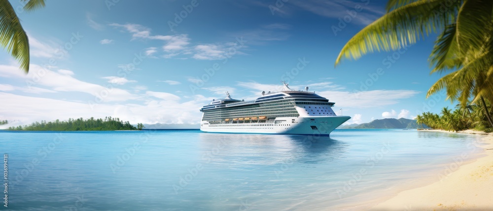 Fototapeta premium Cruise Ship Docked in Tropical Paradise