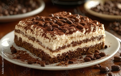 Wallpaper Mural Close-up of a delicious tiramisu dessert with coffee beans, cocoa powder, and whipped cream. Torontodigital.ca