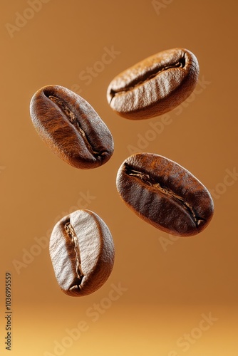 Obraz na płótnie Coffee beans flying in the air, commercial marketing composition w salonie