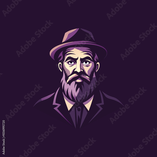 A flat style icon of an old man wearing a cap