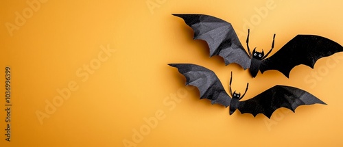  A couple of bats hung from a wall, forming a wall decoration