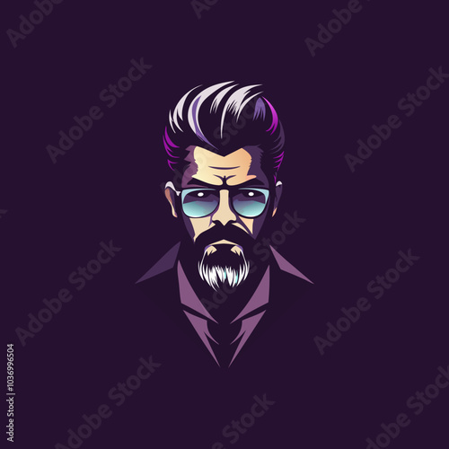 A flat icon of a cool man wearing glasses 