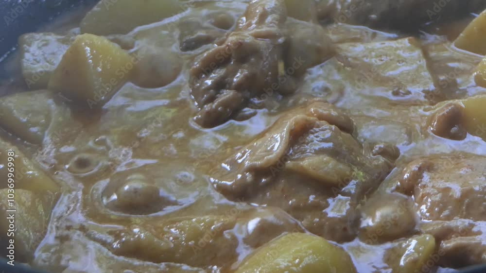 Massaman Chicken Curry in a Boiling Pot Massaman Chicken Curry in a Boiling Pot
