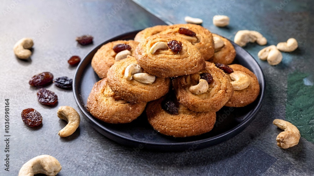 Cookies with raisins and roasted cashew nuts Cookies with raisins and roasted cashew nuts