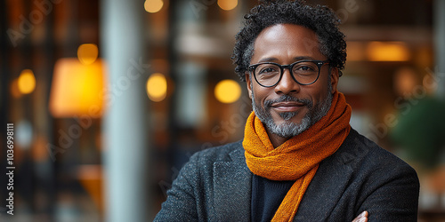 Portrait of an attractive dark-skinned man wearing glasses