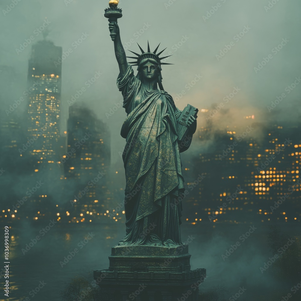 Fototapeta premium Portrait of statue of liberty, very high detail, noir cinematic lighting
