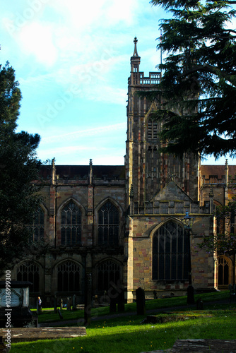 Great Malvern priory and sunset