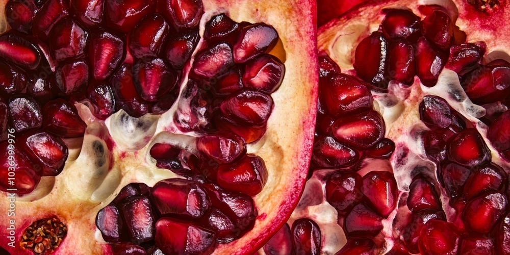 Φωτογραφία Close up food photography of a Pomegranate and seeds, fresh fruit, healthy food,