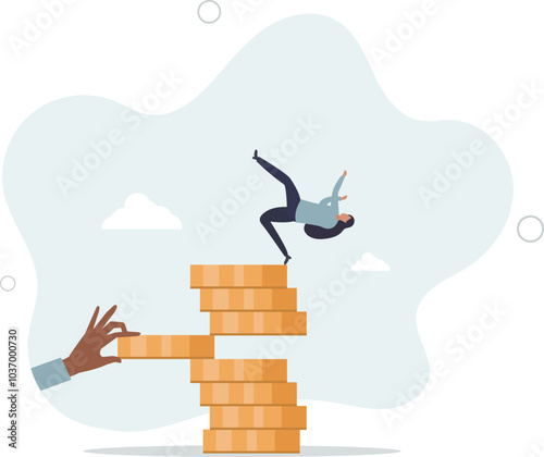 Investment risk from stock market crash, pull money or liquidity back, market volatility, unstable and uncertainty concept.flat design with people.