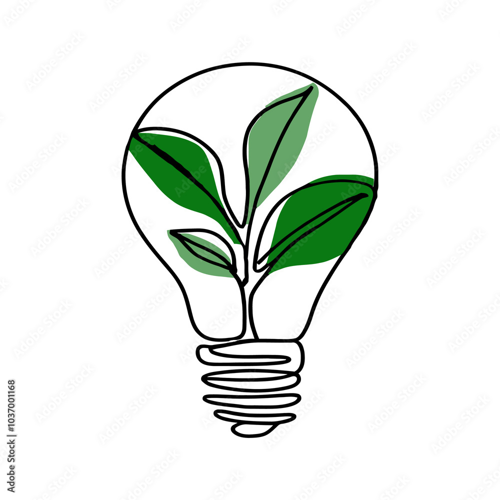 Plants growing in light bulb line drawing