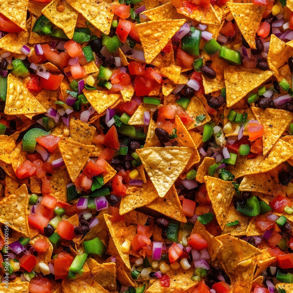Crispy Tortilla Chips with Fresh Tomato and Onion Toppings Crispy Tortilla Chips with Fresh Tomato and Onion Toppings