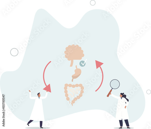 Gut brain axis as emotional feeling and bowel connection.flat design with people.