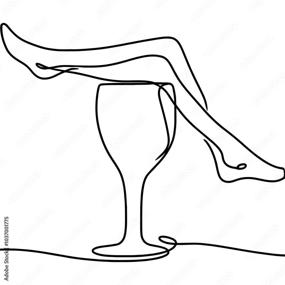 Obraz premium Wine Glass with Legs Line Art