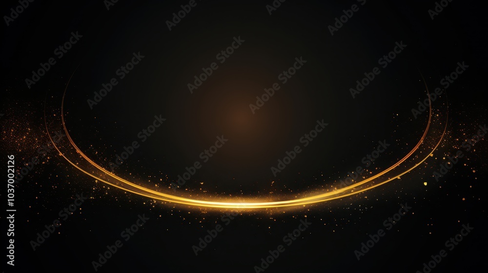Fototapeta premium Abstract Black Background with Glowing Golden Circular Light Trails