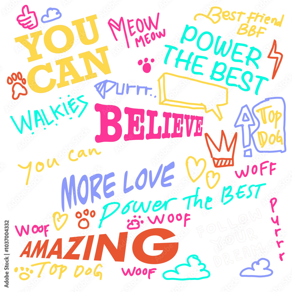 Dog cat word pet text Dog cat word pet text