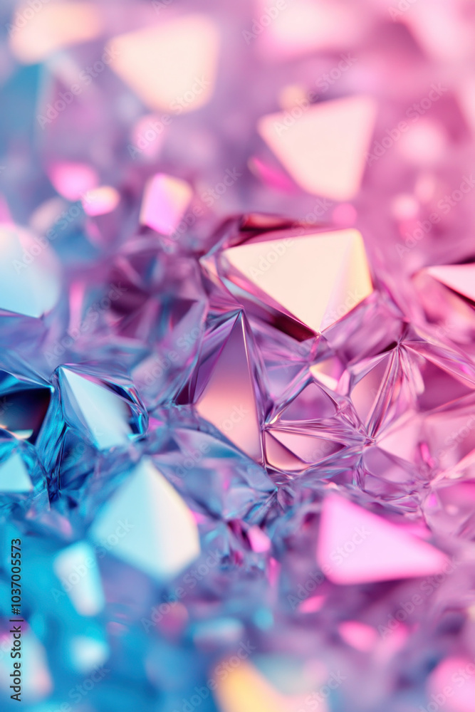 A stunning close-up of iridescent gemstones and crystals reflecting light in a beautiful color palette of pink and blue hues A stunning close-up of iridescent gemstones and crystals reflecting light in a beautiful color palette of pink and blue hues