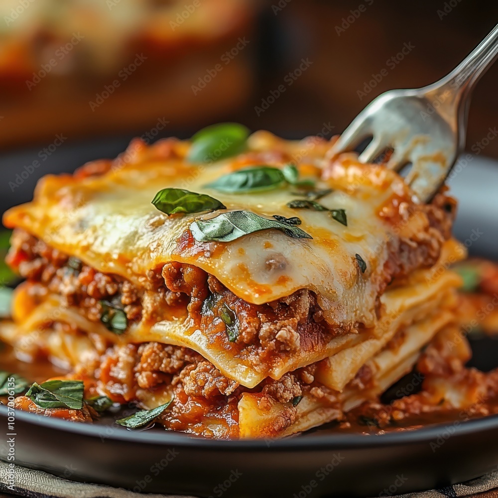 Casual Dining with Hearty Lasagna on Wooden Surface Casual Dining with Hearty Lasagna on Wooden Surface