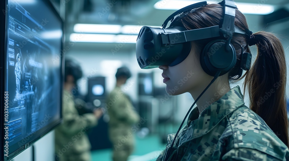 Soldier testing VR technology. Soldier testing VR technology.