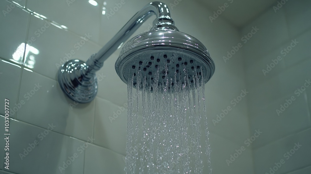 Chrome Shower Head with Flowing Water Chrome Shower Head with Flowing Water