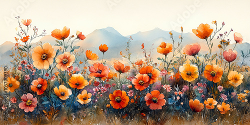 watercolor illustration depicting colorful flowers painting on canvas