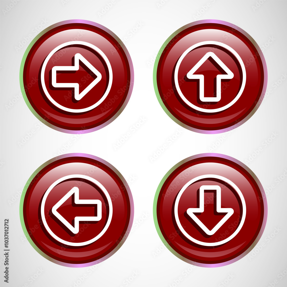Right, Left, Up, Down Arrow Icon Design Illustration, Arrow Sign For Apps And Websites, Red Color Round Button Design Right, Left, Up, Down Arrow Icon Design Illustration, Arrow Sign For Apps And Websites, Red Color Round Button Design