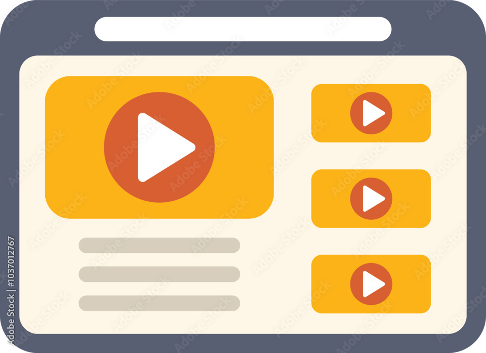 Digital video player interface is showing streaming media content with a play button Digital video player interface is showing streaming media content with a play button