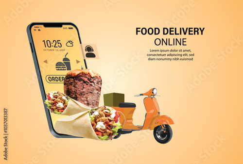 food kebab kebap icon logo sign art app web box order social media share fast smart phone design vector poster banner
