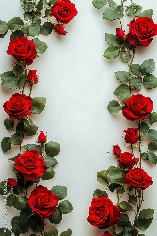 Red Roses in Elegant Heart-Shaped Wreath on White Background Red Roses in Elegant Heart-Shaped Wreath on White Background